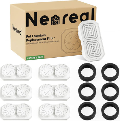 Official 6-Pack Replacement Filter Set for 108Oz Cat Fountain | Includes 6 Replacement Filters & 6 Pre-Filter Sponges for 108Oz/3.2L Stainless Steel Pet Water Fountain