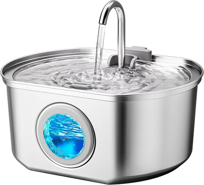 Cat Water Fountain Stainless Steel: 108Oz/3.2L Cat Fountain for Drinking | Pet Water Fountain inside - Automatic Dog Watering Dispenser Bowl - Pet Feeding & Watering Supplies - Water Level Window