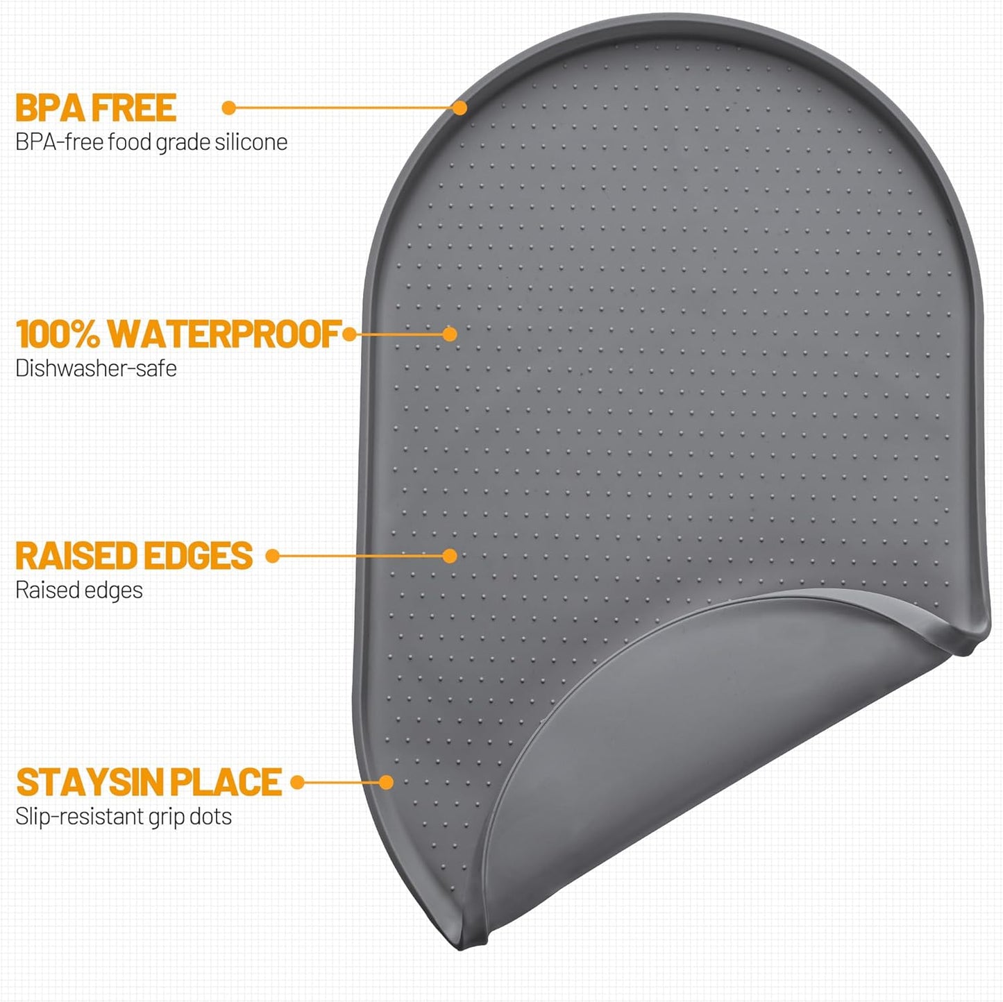100% Waterproof Silicone Pet Feeding Mat with Raised Edge for Food and Water, Dog Bowl Mats, Cat Bowls Placemat with High Lip Protects Floor for Cats and Dogs (Gray, 16" L X 10" W)