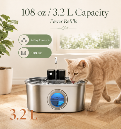 AveloFlow™ Pro – Stainless Steel Cat Water Fountain 2.0