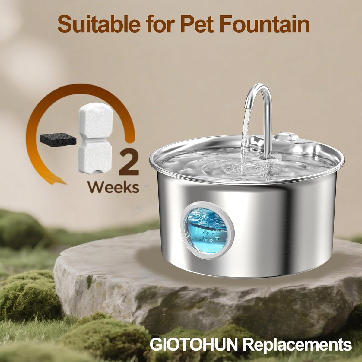 Cat Water Fountain Filter Replacement: 16 Cat Fountain Filter - 8 Filters & 8 Sponges - 16 Pet Fountains Filters Suitable for ATMZIQXR  KOOGMOON UMOCUOY IHOUONE HOOISE
