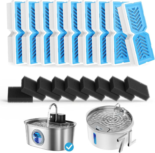 Replacement Water Fountain Filters, Fits 412/418, 3.2L & 7L, 9 Pack | Includes Pre-Filter Sponges, Helps Trap Hair and Debris, Supports Cleaner Water Flow and Routine Fountain Maintenance