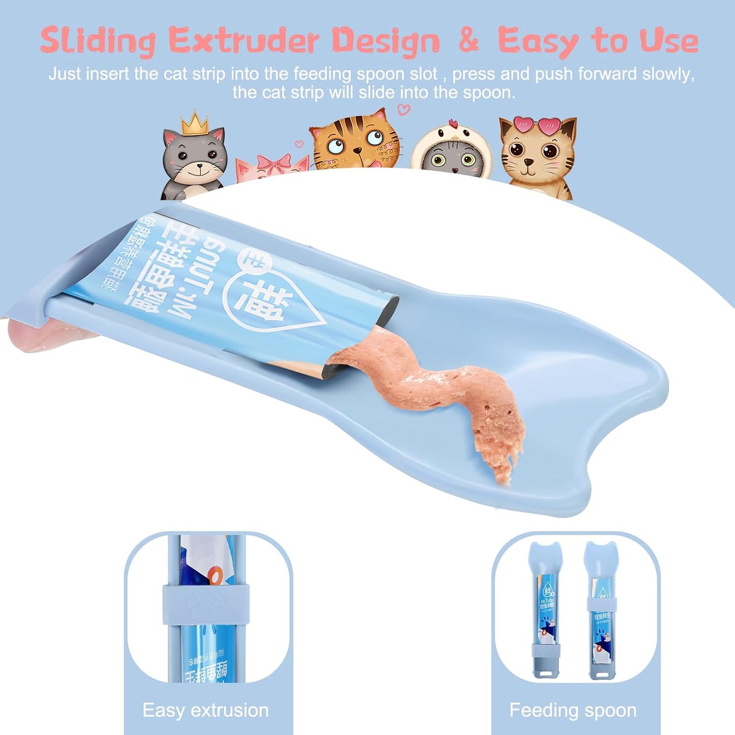 2Pcs Cat Strip Feeders, Kitten Strip Squeeze Spoon for Wet Food and Liquid Snack, Cat Lickable Puree Treat Food Dispenser Pet Food Mixing Spoon Feeding Scoop for Puppies Small Pets