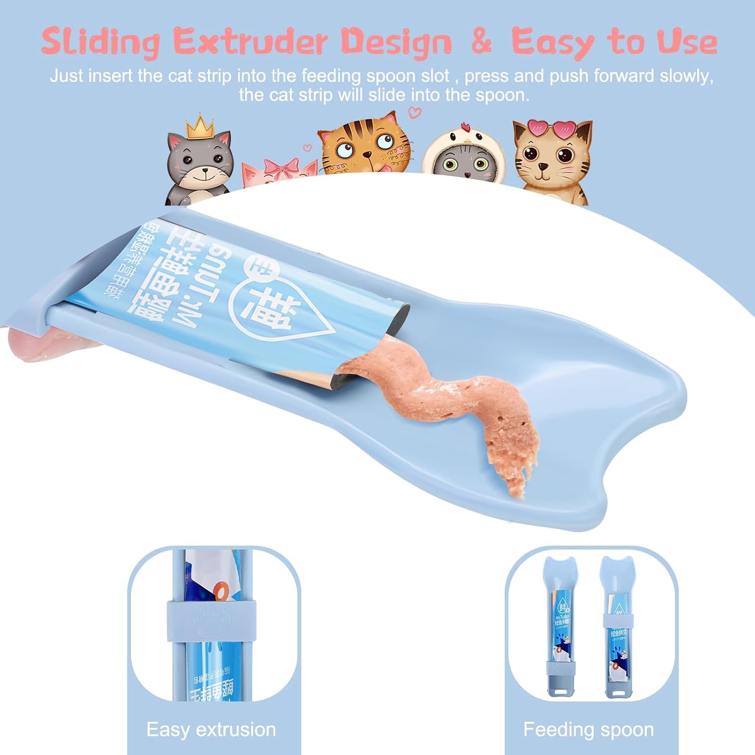 2Pcs Cat Strip Feeders, Kitten Strip Squeeze Spoon for Wet Food and Liquid Snack, Cat Lickable Puree Treat Food Dispenser Pet Food Mixing Spoon Feeding Scoop for Puppies Small Pets