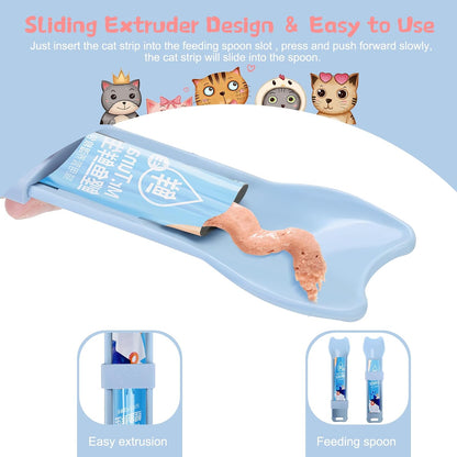 2Pcs Cat Strip Feeders, Kitten Strip Squeeze Spoon for Wet Food and Liquid Snack, Cat Lickable Puree Treat Food Dispenser Pet Food Mixing Spoon Feeding Scoop for Puppies Small Pets