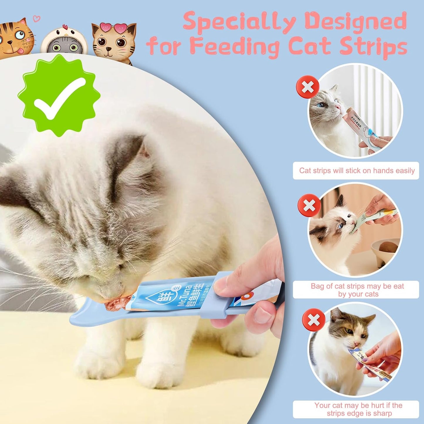 2Pcs Cat Strip Feeders, Kitten Strip Squeeze Spoon for Wet Food and Liquid Snack, Cat Lickable Puree Treat Food Dispenser Pet Food Mixing Spoon Feeding Scoop for Puppies Small Pets