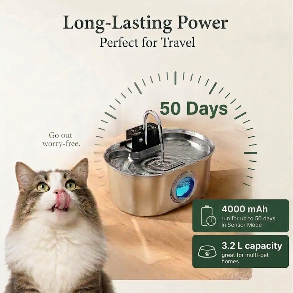 AveloFlow™ Pro – Stainless Steel Cat Water Fountain 2.0