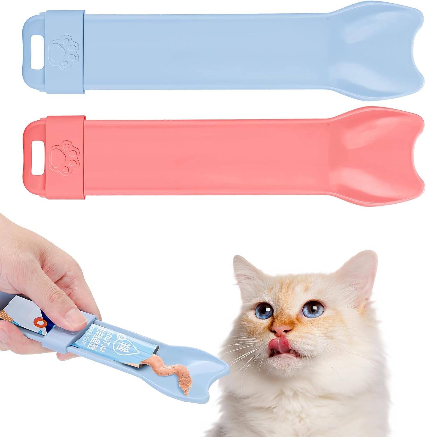 2Pcs Cat Strip Feeders, Kitten Strip Squeeze Spoon for Wet Food and Liquid Snack, Cat Lickable Puree Treat Food Dispenser Pet Food Mixing Spoon Feeding Scoop for Puppies Small Pets