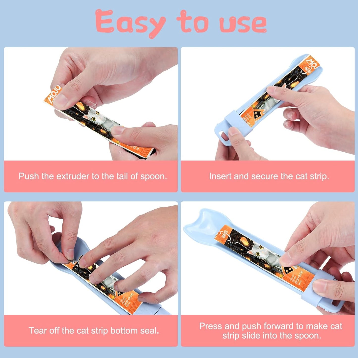 2Pcs Cat Strip Feeders, Kitten Strip Squeeze Spoon for Wet Food and Liquid Snack, Cat Lickable Puree Treat Food Dispenser Pet Food Mixing Spoon Feeding Scoop for Puppies Small Pets