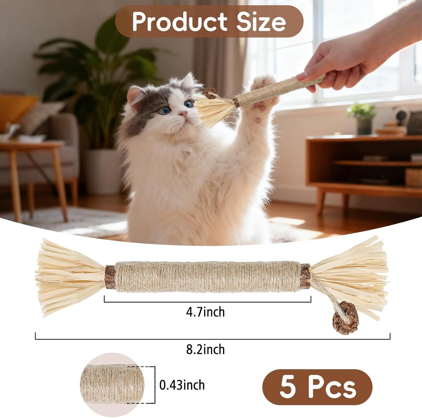 5 Pack Silvervine Sticks Cat Toys, Natural Chew Kitten Teething Toys for Cleaning, Matatabi Catnip Treat Toys, Catmint Silver Vine Sticks for Bored Indoor Kitty