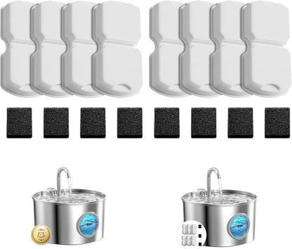 Cat Water Fountain Filter Replacement: 16 Cat Fountain Filter - 8 Filters & 8 Sponges - 16 Pet Fountains Filters Suitable for ATMZIQXR  KOOGMOON UMOCUOY IHOUONE HOOISE